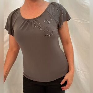 The Limited, Gray Short Sleeve Top with Sparkle Accent, Size M